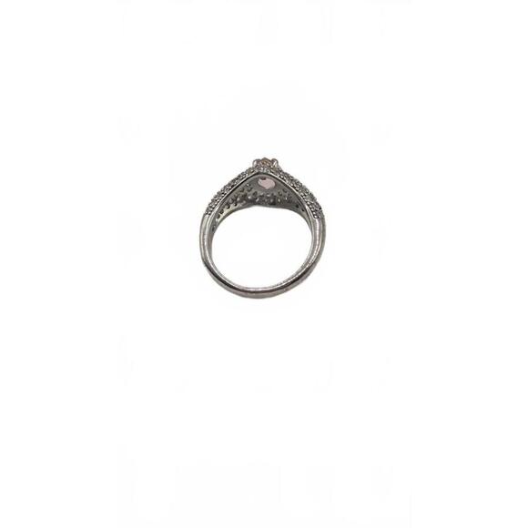 Elegant Silver Ring with Pink Gemstone and Pavé Accent Stones Size 7 - Picture 1 of 9